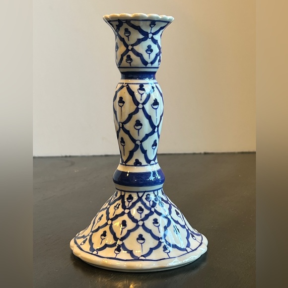VTG Blue and White Patterned Ceramic Candlesticks. Handcrafted In Vietnam. - Picture 3 of 5